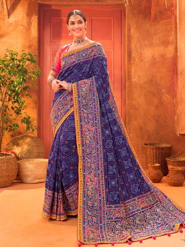 Blue Kacchi Banarasi Silk Saree